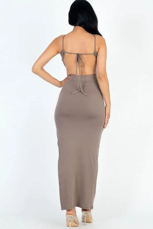 Tie Backless Split Thigh Maxi Dress- By Lustmia