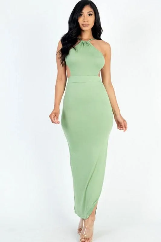 Tie Backless Split Thigh Maxi Dress- By Lustmia