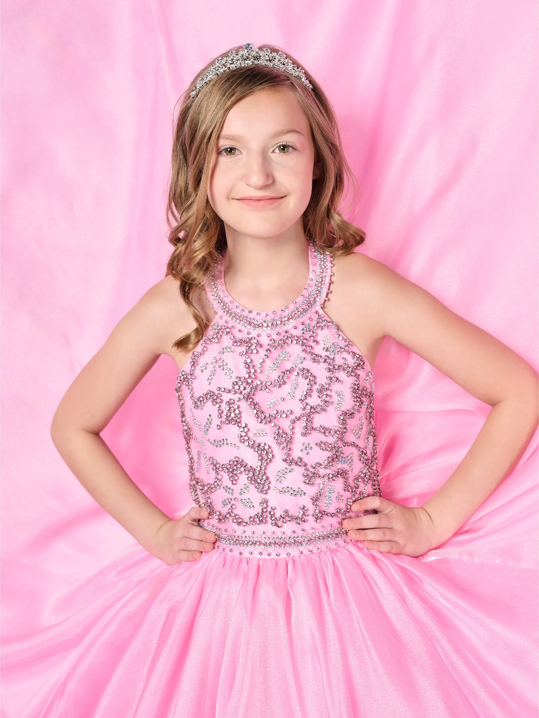 Tiffany Princess 13786 Size 2 Fuchsia Girls Pageant Dress Crystal Bodice Ballgown A Line High Neck Formal