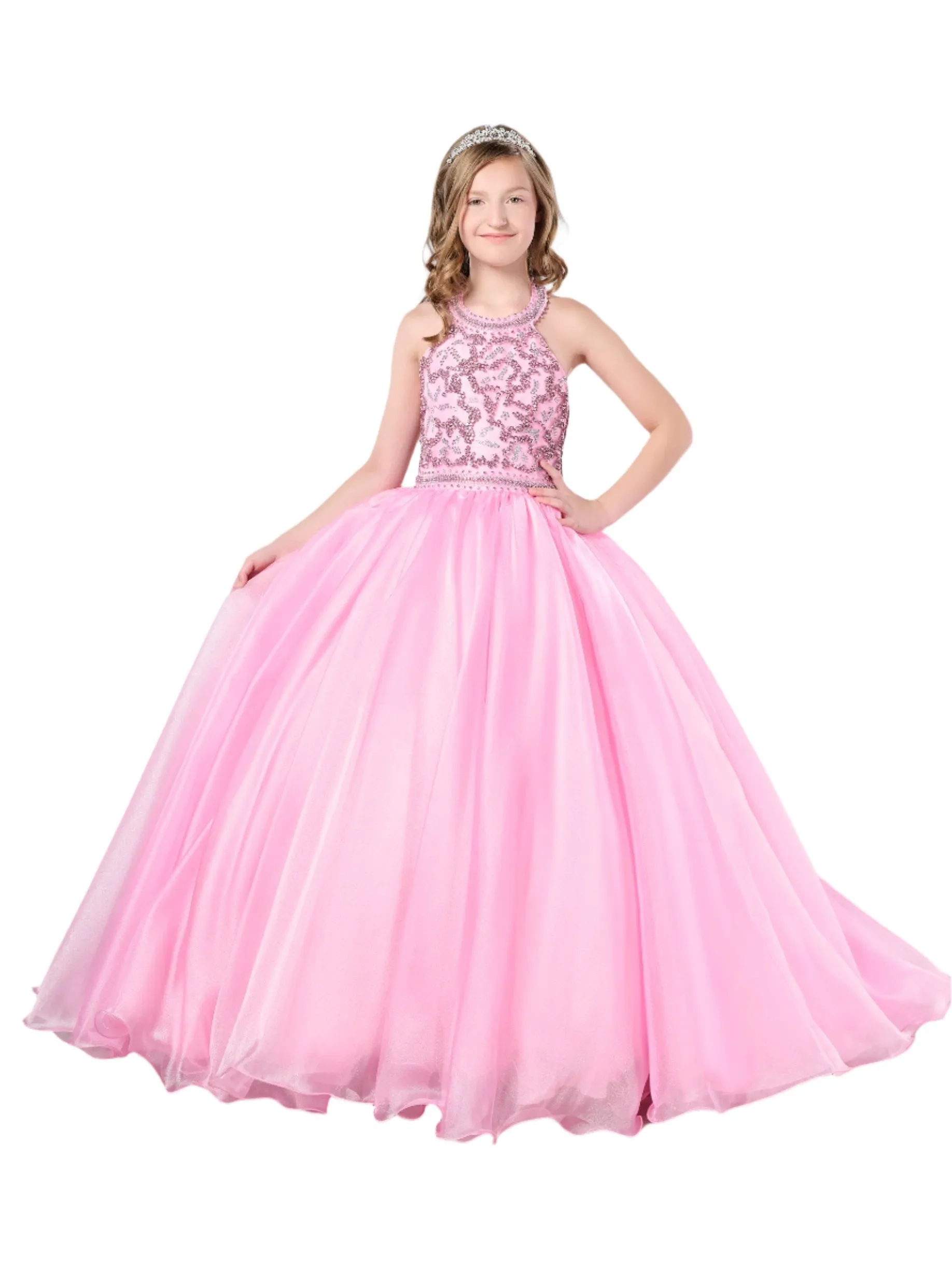 Tiffany Princess 13786 Size 2 Fuchsia Girls Pageant Dress Crystal Bodice Ballgown A Line High Neck Formal