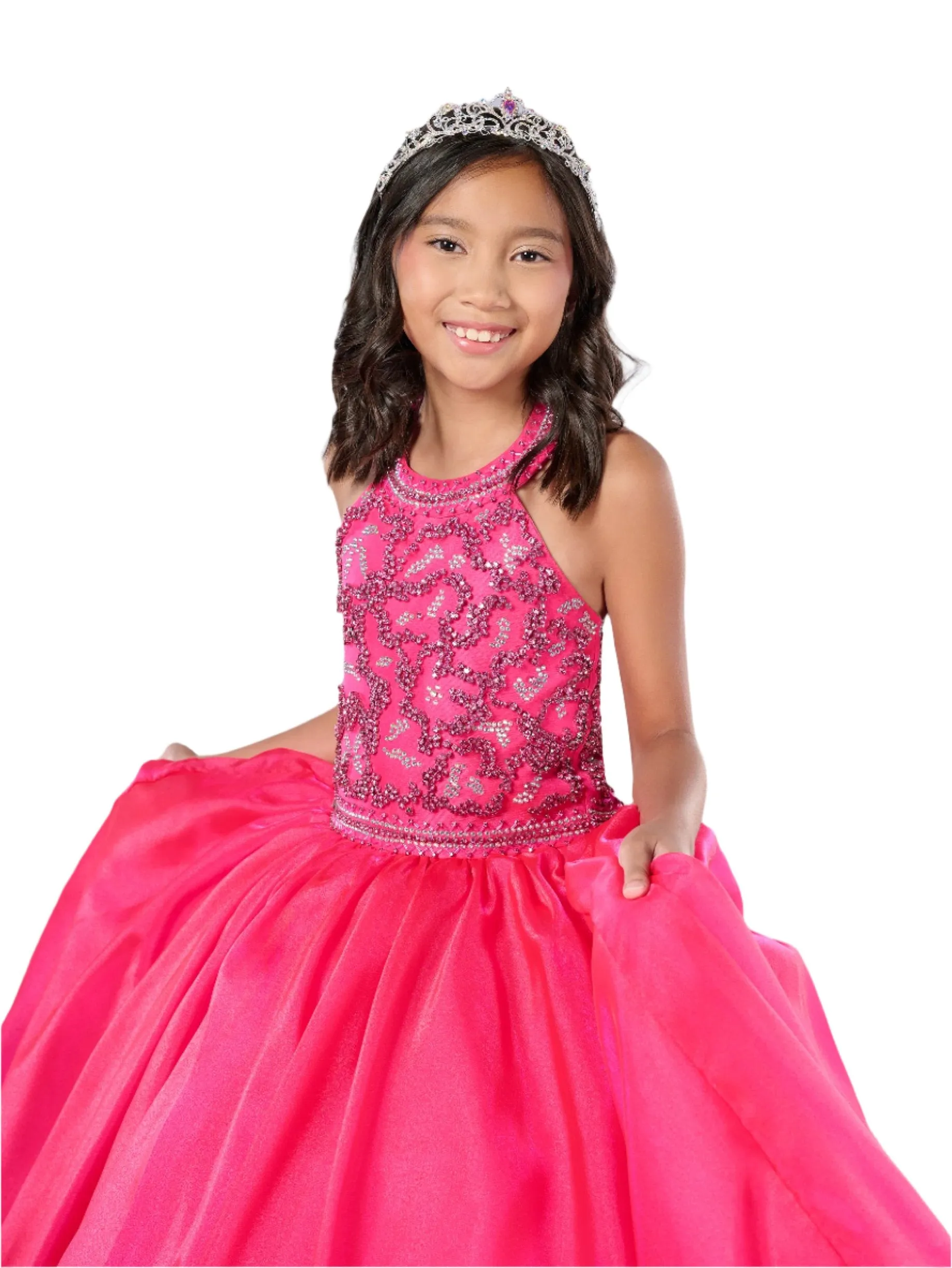 Tiffany Princess 13786 Size 2 Fuchsia Girls Pageant Dress Crystal Bodice Ballgown A Line High Neck Formal