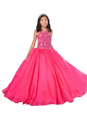 Tiffany Princess 13786 Size 2 Fuchsia Girls Pageant Dress Crystal Bodice Ballgown A Line High Neck Formal