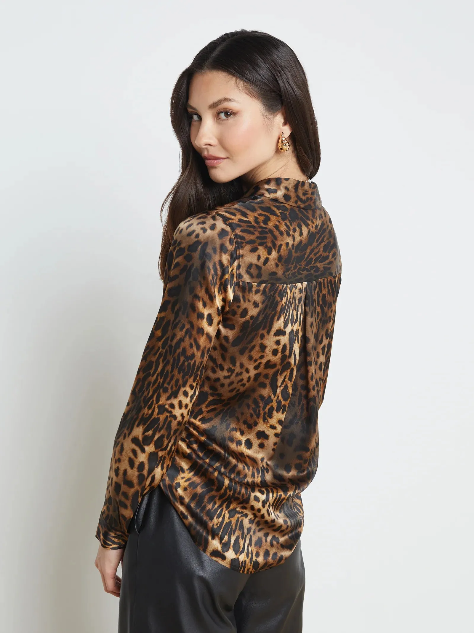 Tyler Blouse Brown Multi Oil Leopard - L'AGENCE