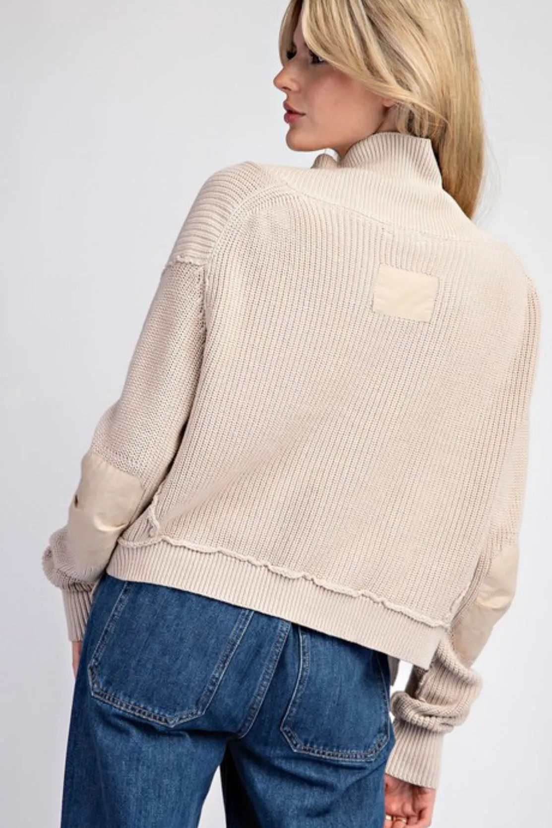 Uneven Hem Elbow Patch Cardigan