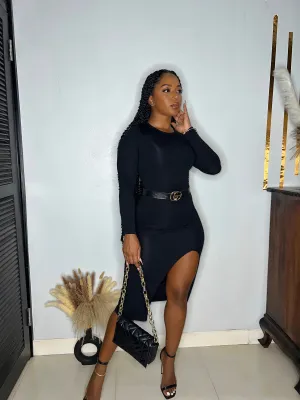 Viviana Slit Midi Dress-Black
