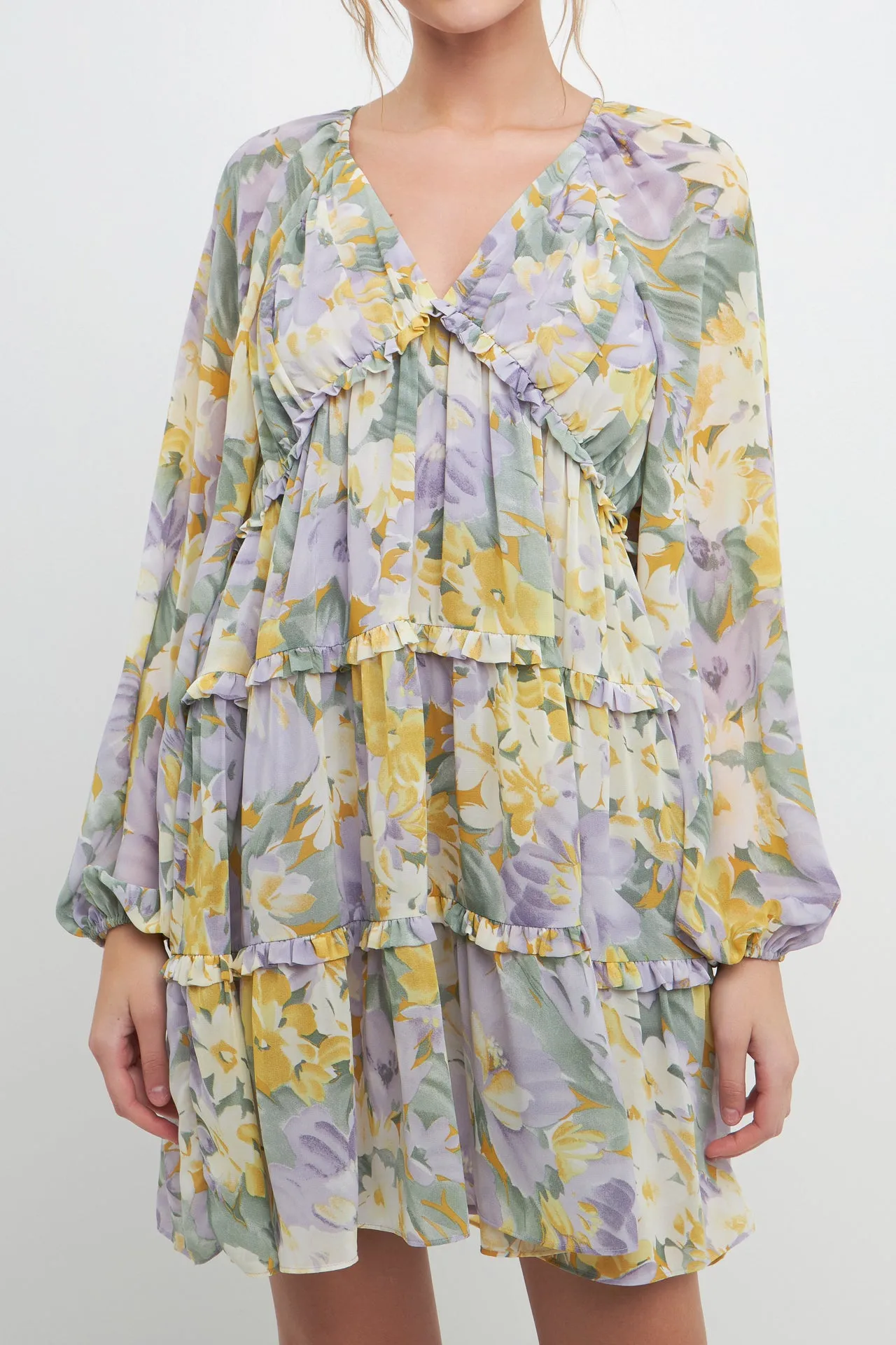 Voluminous Flowy Floral Mini Dress