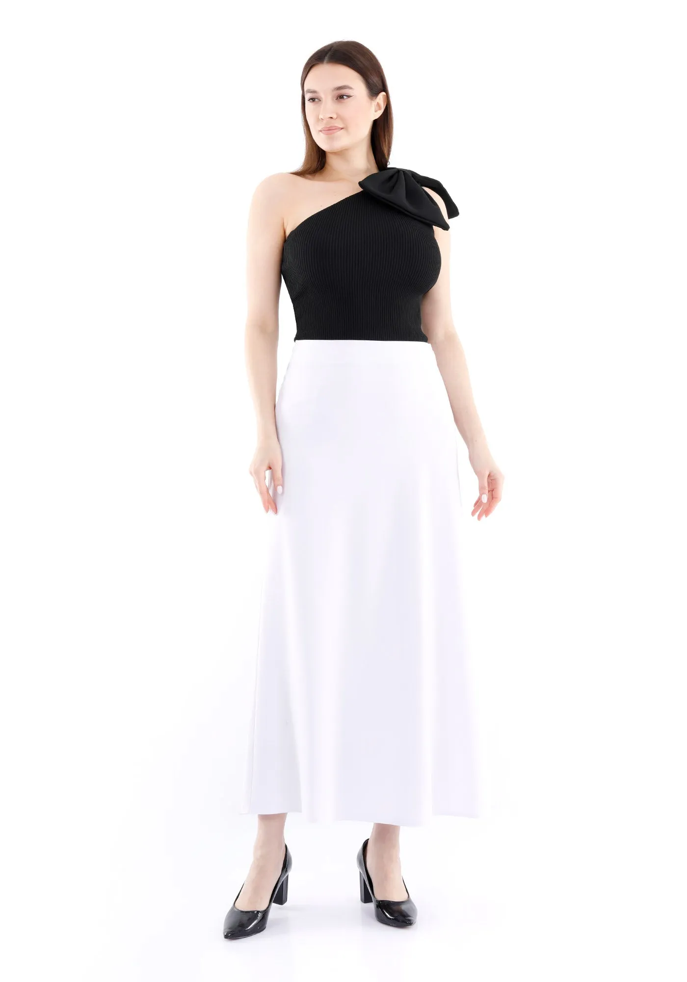 White A-Line Style Comfy Maxi Dress Skirt