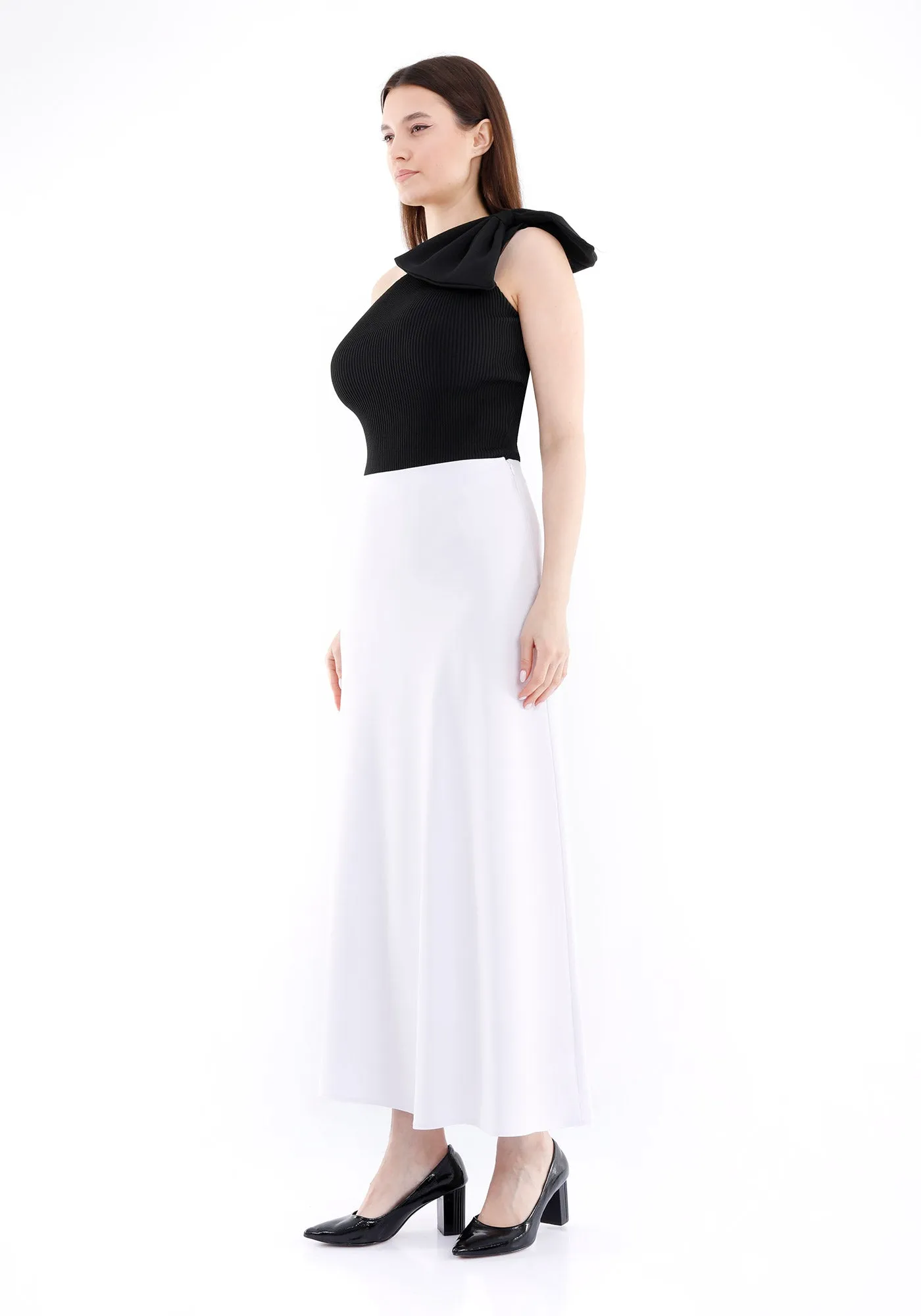 White A-Line Style Comfy Maxi Dress Skirt