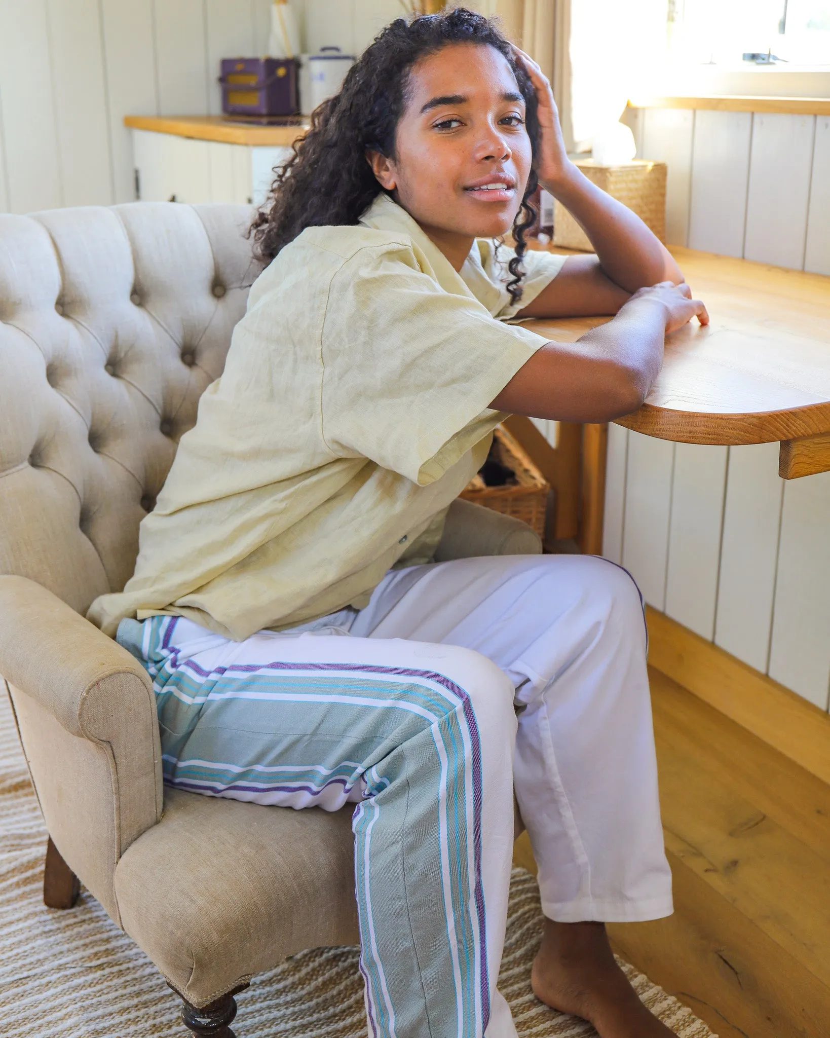White & Olive Classic Lounge Pants (Pre-Loved)