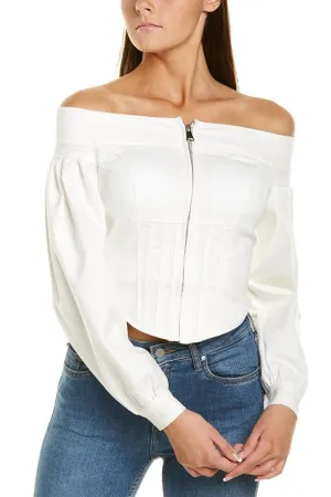 White Off Shoulder Zipper At Front Top