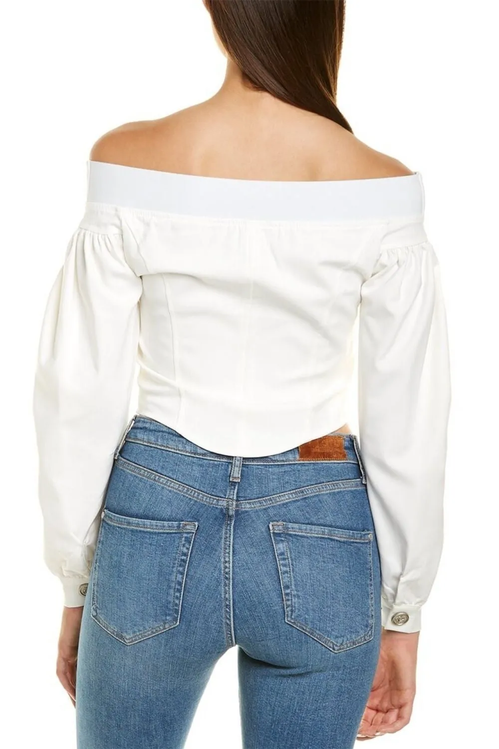 White Off Shoulder Zipper At Front Top