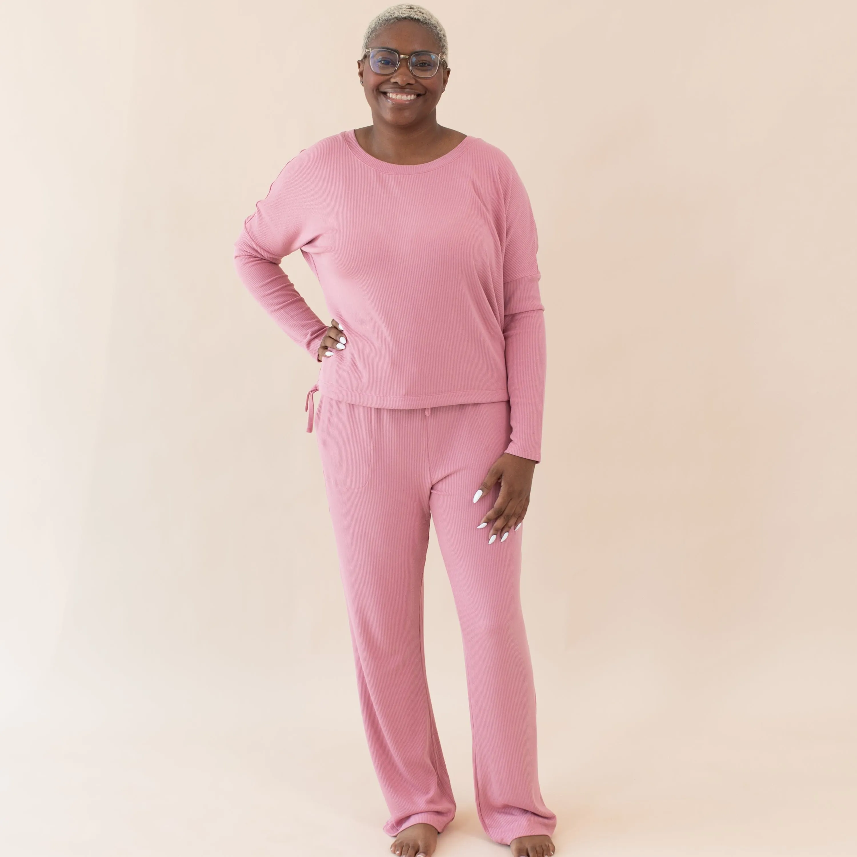 Women's Ribbed High Waisted Wide Leg Pant in Apple Blossom
