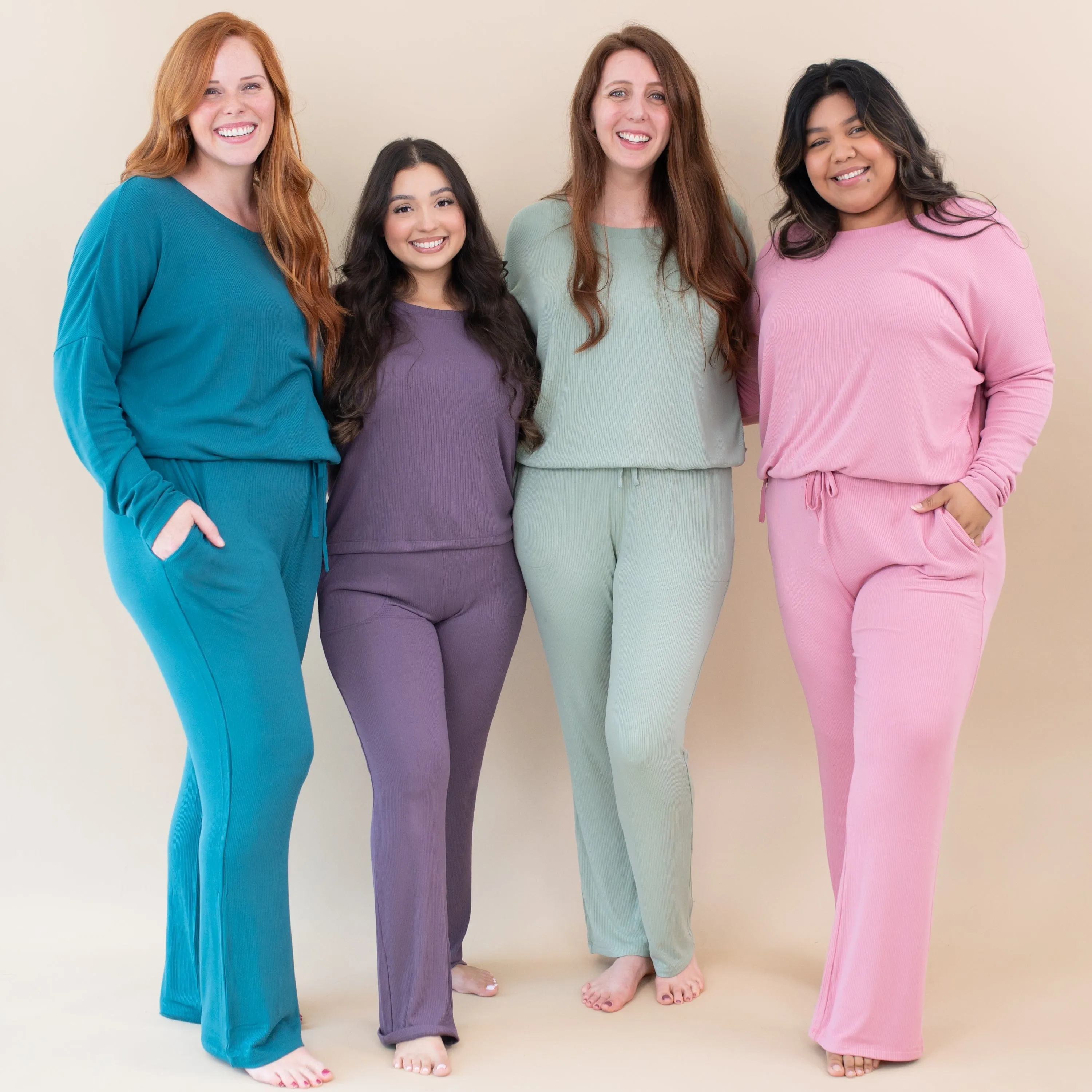 Women's Ribbed High Waisted Wide Leg Pant in Apple Blossom